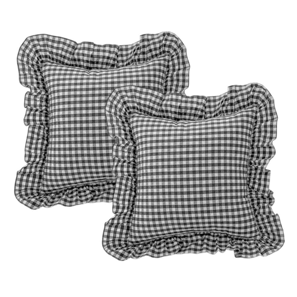 MiOYOOW Plaid Pillow Cover, 2PCS 18x18'' Decorative Pillow Cases with Ruffles Soft Cushion Covers for Home Sofa Bed Couch Decor