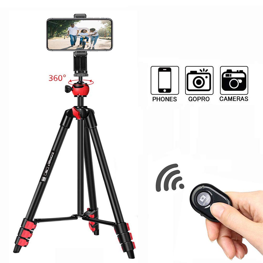 ZOMEI T60 Smartphone Tripod, Adjustable Aluminum Camera Travel Tripod with Bluetooth Remote Control & Phone Holder for Photography, YouTube Videos, for Smartphones Cameras and LED Ring Light