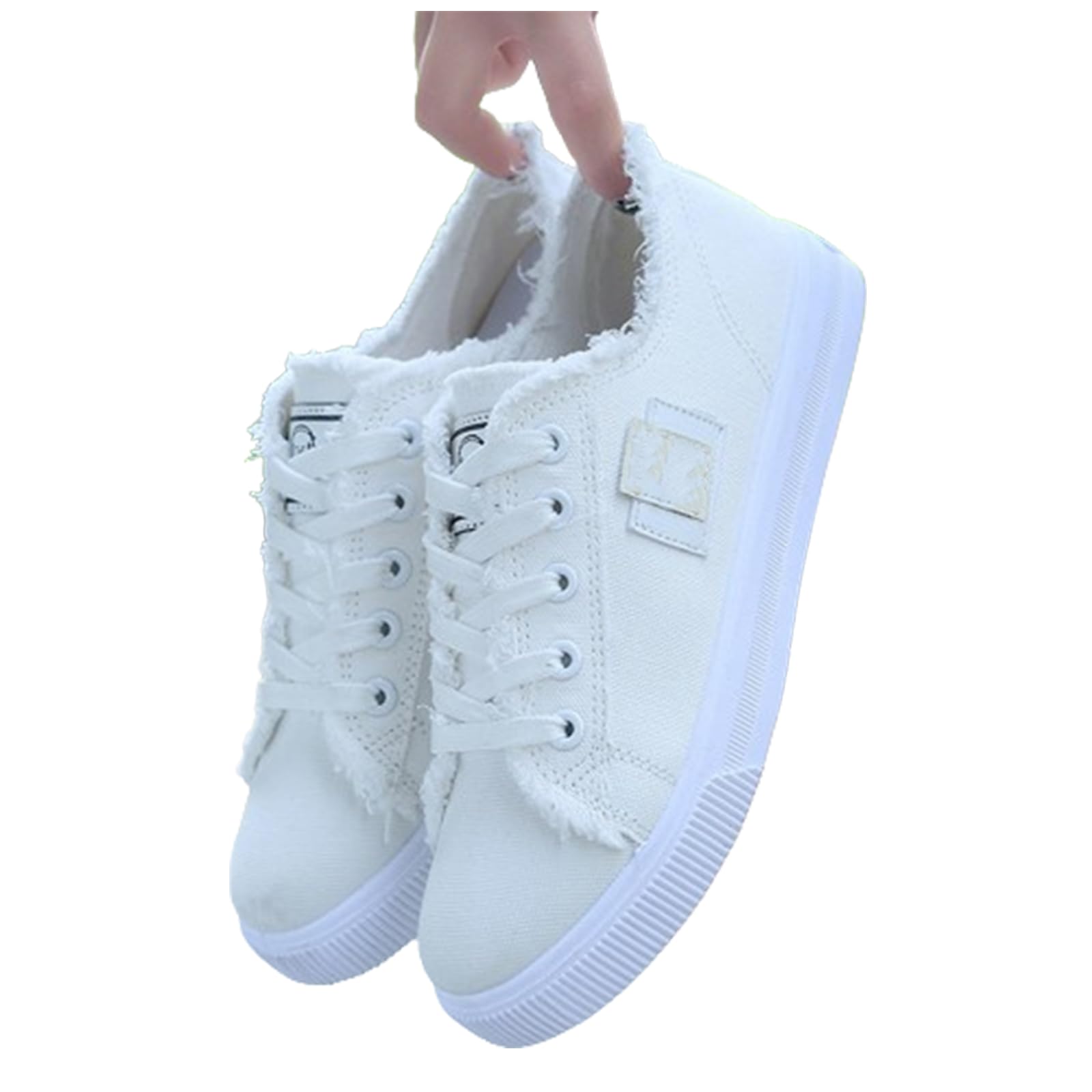 Amazon.com | LUCKYTOWO Women's Canvas Shoes Fringed Hem Denim