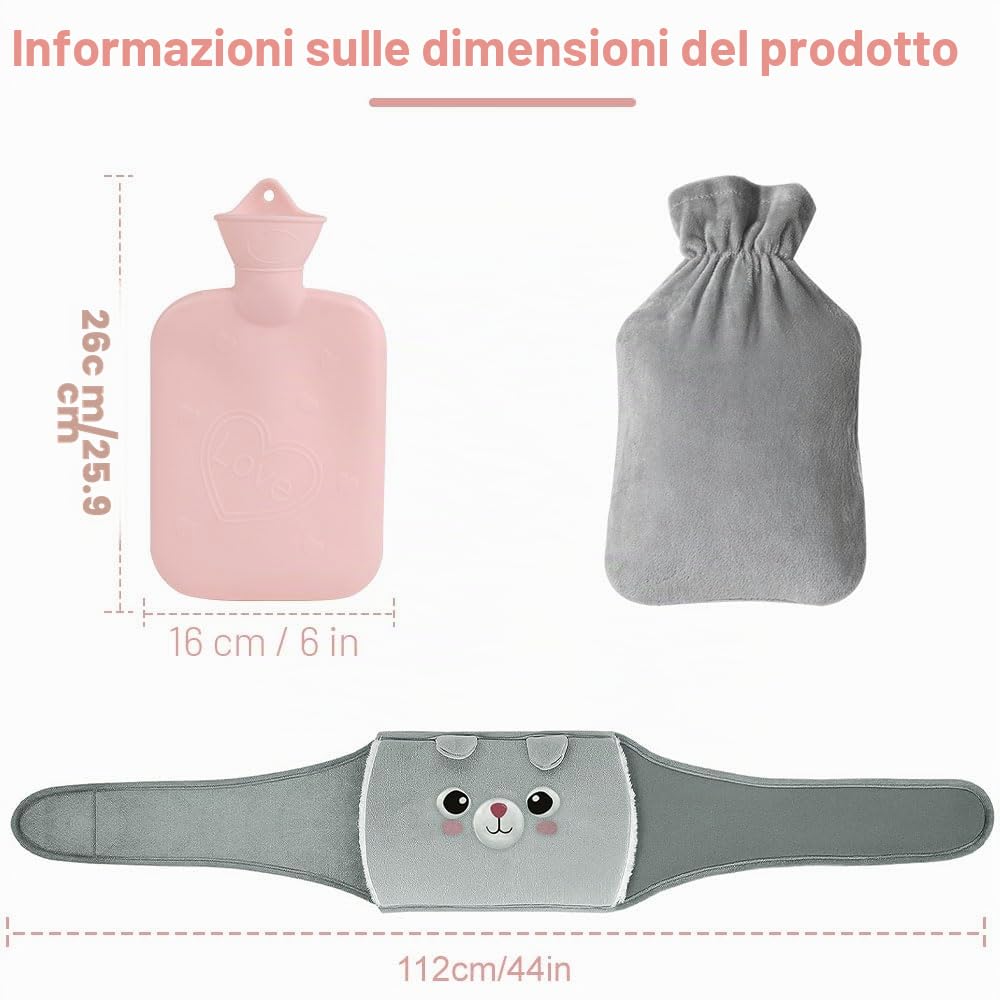 Borsa Acqua Calda in gomma con morbida copertura in vita, borsa per acqua calda per collo e spalle, schiena, gambe, vita calda