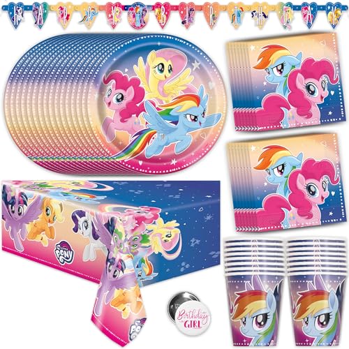 My Little Pony Party Supplies My Little Pony Birthday Party Supplies and Decorations for 16 Guests with Banner Tablecover Plates Cups Napkins and Button