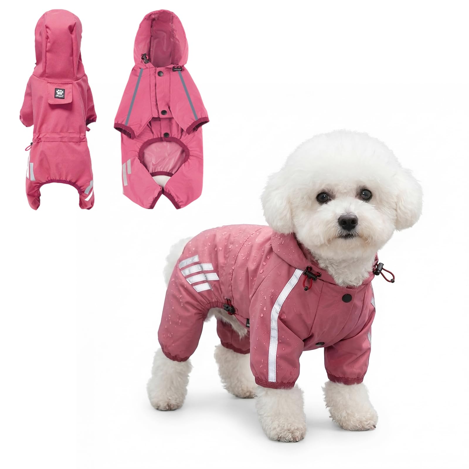 Supcomsta Dog Raincoat, Waterproof Dog Rain Coats with Reflective Strip & Harness Hole, Lightweight Dog Rain Jacket for Small and Medium Dogs (Pink, XXL)