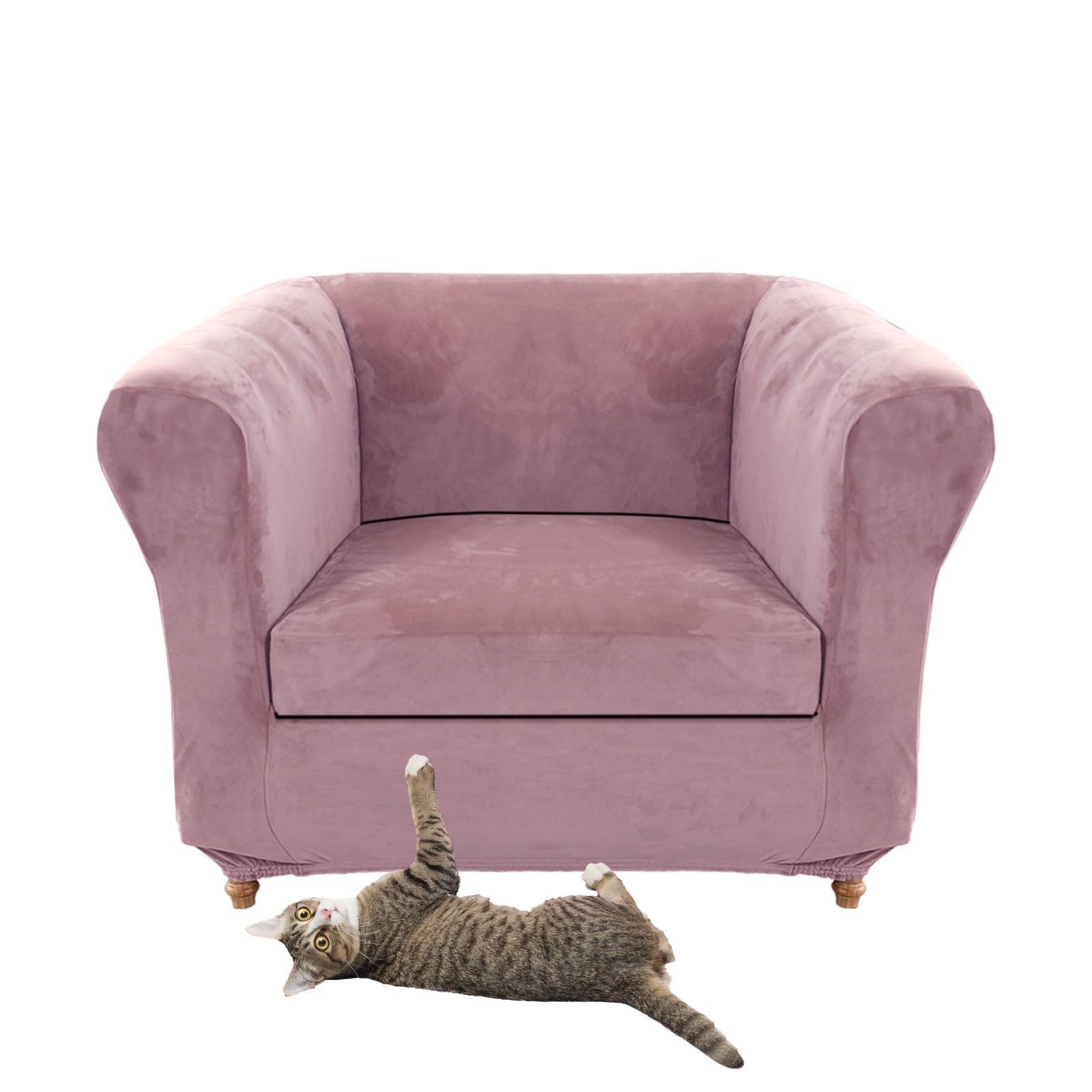 SYLC Stretch Velvet Chesterfield Sofa Cover, Couch Cover with Seat Cushion Cover for Curved Settee Armchair Vintage Style (Pink,Chair+1 Small Seat)