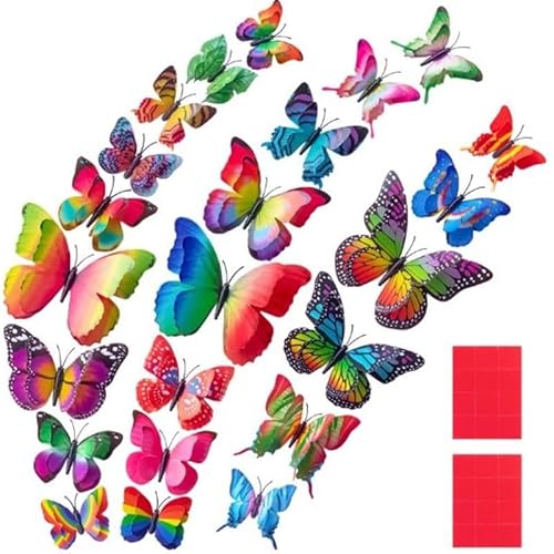 Kit com 12 Borboletas em 3D de 8 cm. com imãs para Decoração, Enfeite para Vasos Plantas, Jardins e