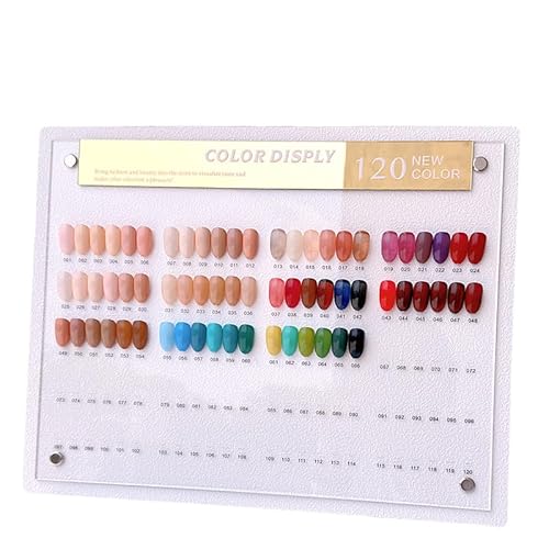 Acycoin2A, espositore per unghie con 120 colori per nail art, grafico per campioni di smalto gel acrilico, ripiano con punte finte e adesivi numerati