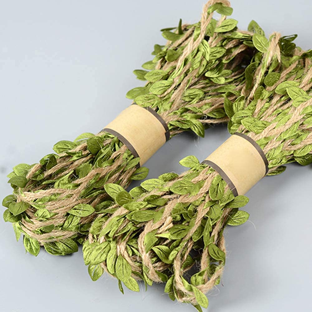 30FT Leaf Rope Natural Hessian Jute Twine Rope Burlap Ribbon for DIY Art and Craft Projects and Decoration (Natural Green, 10 Meter)