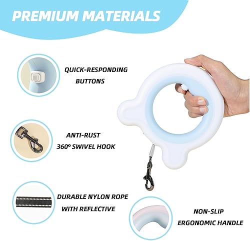 Miniatura 4 de Correa retráctil para perro, cuerda de nailon fuerte de 10 pies, freno de un botón, diseño manos libres y de mano, correa para perro para perros