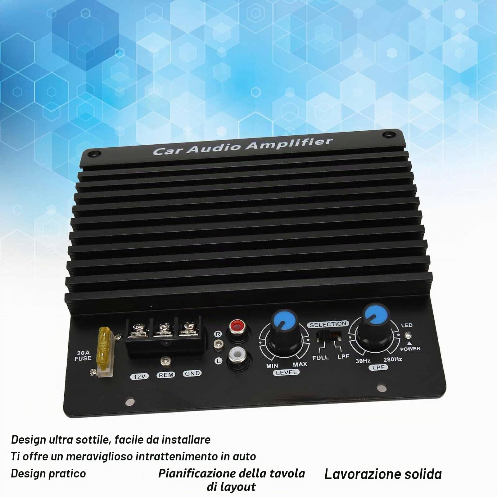 Scheda Amplificatore Audio per Auto, Scheda Amplificatore Subwoofer 12V Amplificatore Subwoofer Amplificatore Piastra Subwoofer in Lega di Alluminio per Veicoli