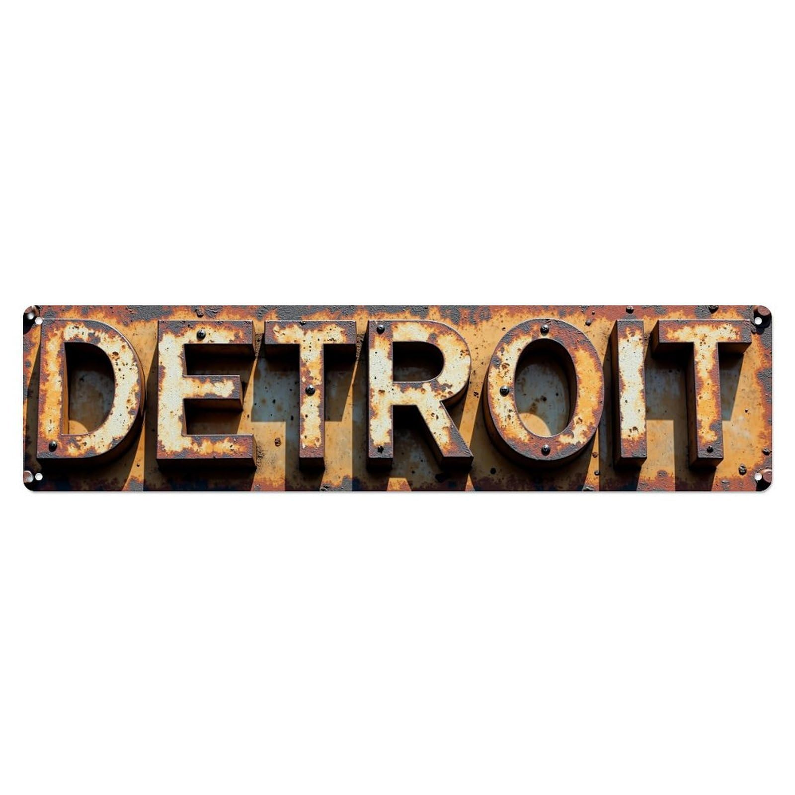 Rusty Metal Detroit Sign Letters Vintage Metal Tin Sign Retro Wall Decor for Home Bar Garage Cafe, Indoor & Outdoor Decorative Metal Poster, 4x16 Inch