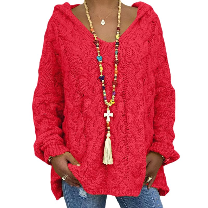 ZOCANIA Hoodie Sweaters for Women Cable Knit Womens Chunky Sweater V Neck Long Sleeve Oversized Hoodies Pullovers
