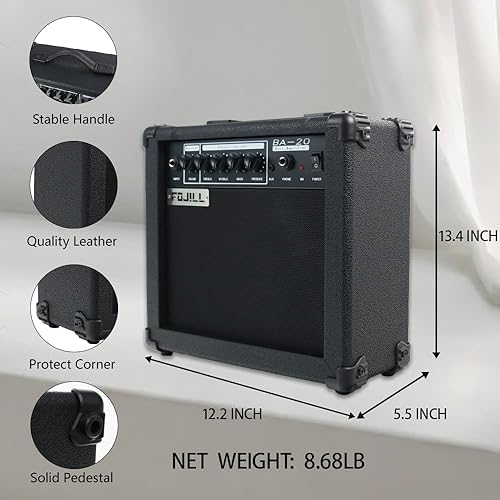 Miniatura 3 de Amplificador de guitarra de bajo eléctrico de 20W vatios, amplificador de práctica para actuaciones en escenario, pequeño y portátil para viajes,