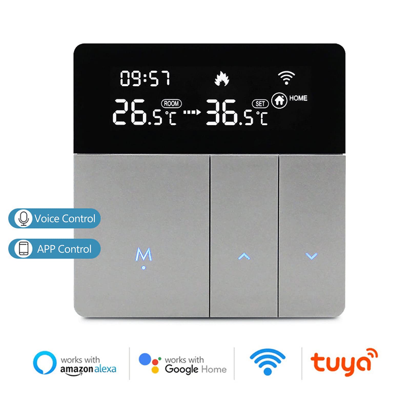 Termostato WiFi Caldaia Gas Programmabile LCD 16A | Cronotermostato intelligente con controllo vocale e app,retroilluminato,ampio compatibile,sensore NTC±1°C,per Caldaia a Gas