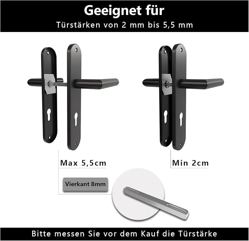 AwmnSrman Fekete Ajtókilincs Szett Beltéri Ajtókhoz - 72mm-es Rozsdamentes Acél Kilincsgarnitúra Matt Porfestett Felülettel, Modern Dizájn