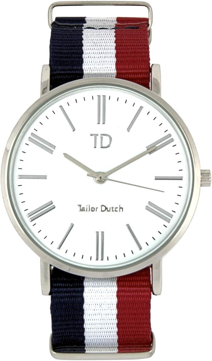 Horloge met Blauw Wit Rode textiel Band - 42 mm