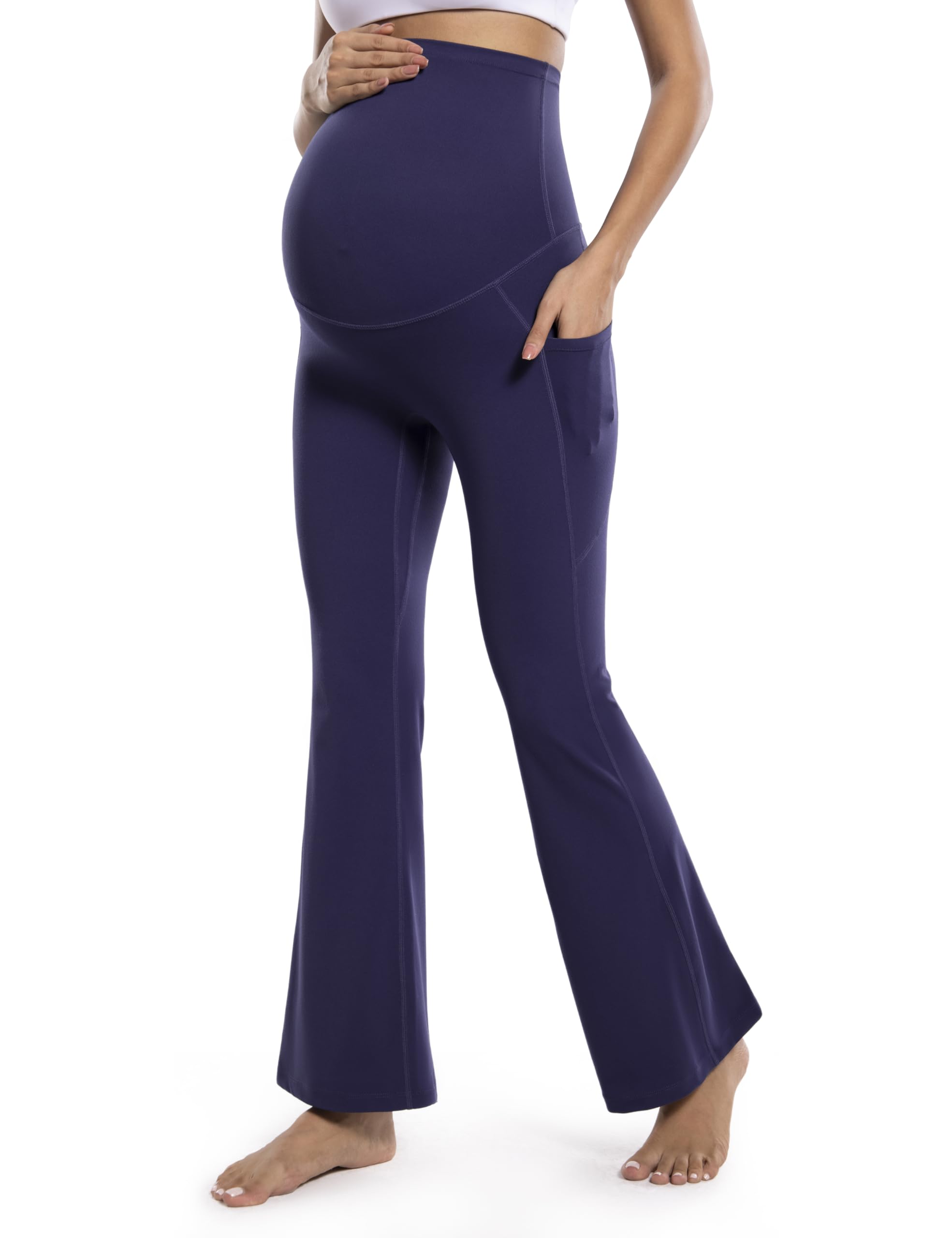 POSHDIVAH Maternity Flare Leggings with Pockets