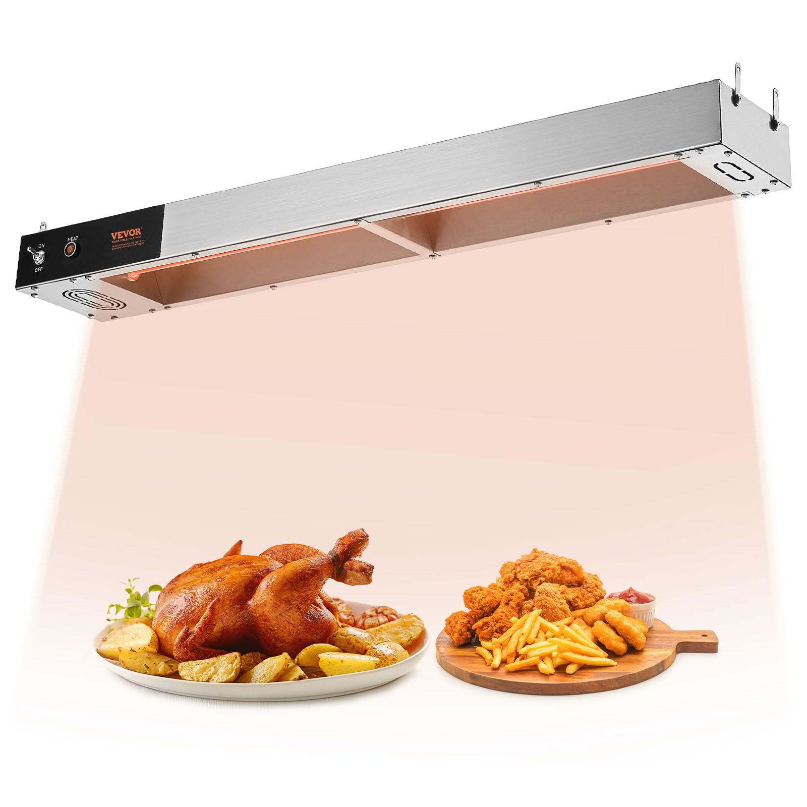VEVOR Chauffe-Frites Commercial 850 W Lampe Chauffe-Plat Suspendue en Acier Inoxydable Température 40-50 ℃ pour Maintien au Chaud Pizza Poulet Frit Hamburger Aliments Buffet Cuisine Restaurant Magasin