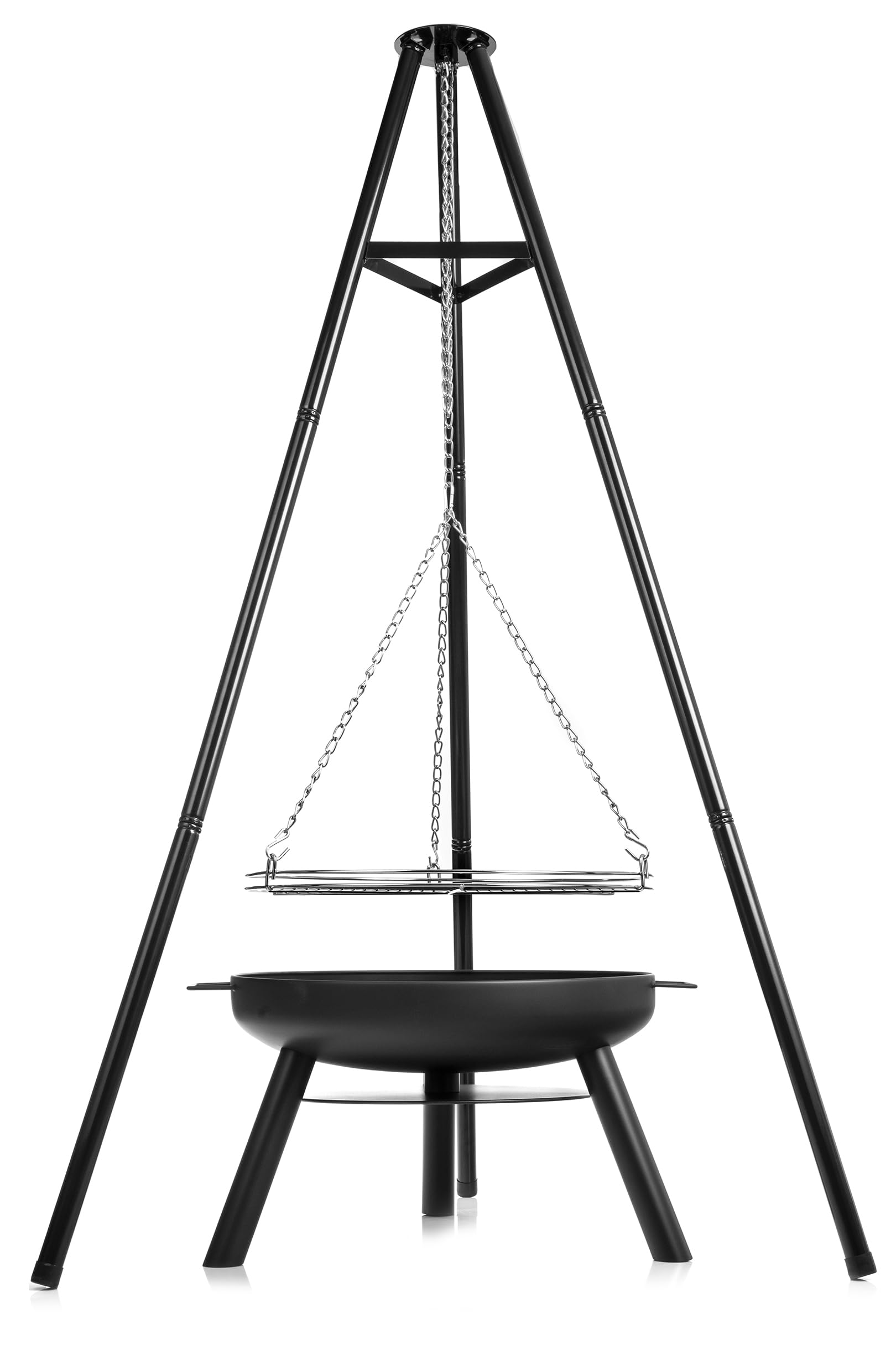 LEHMANN Brasero Exterieur Barbecue Ø 60 cm avec Grille de Cuisson - Grande Brasero de Jardin pour Terrasse la Jardin - Structure en Acier - Robuste et Durable - Noir - 12 kg