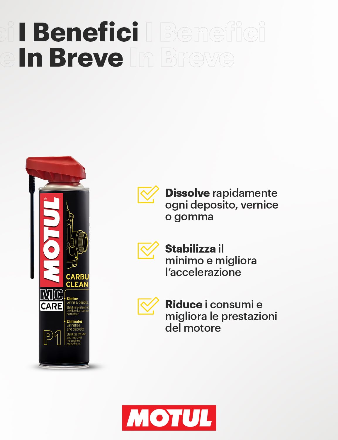 Motul - Pulitore per Carburatori Moto - Aerosol - Dissolve Ogni Deposito, Vernice o Gomma - Azione Rapida e Potente - Facile Utilizzo - MC Care Carbu Clean P1-400 ml