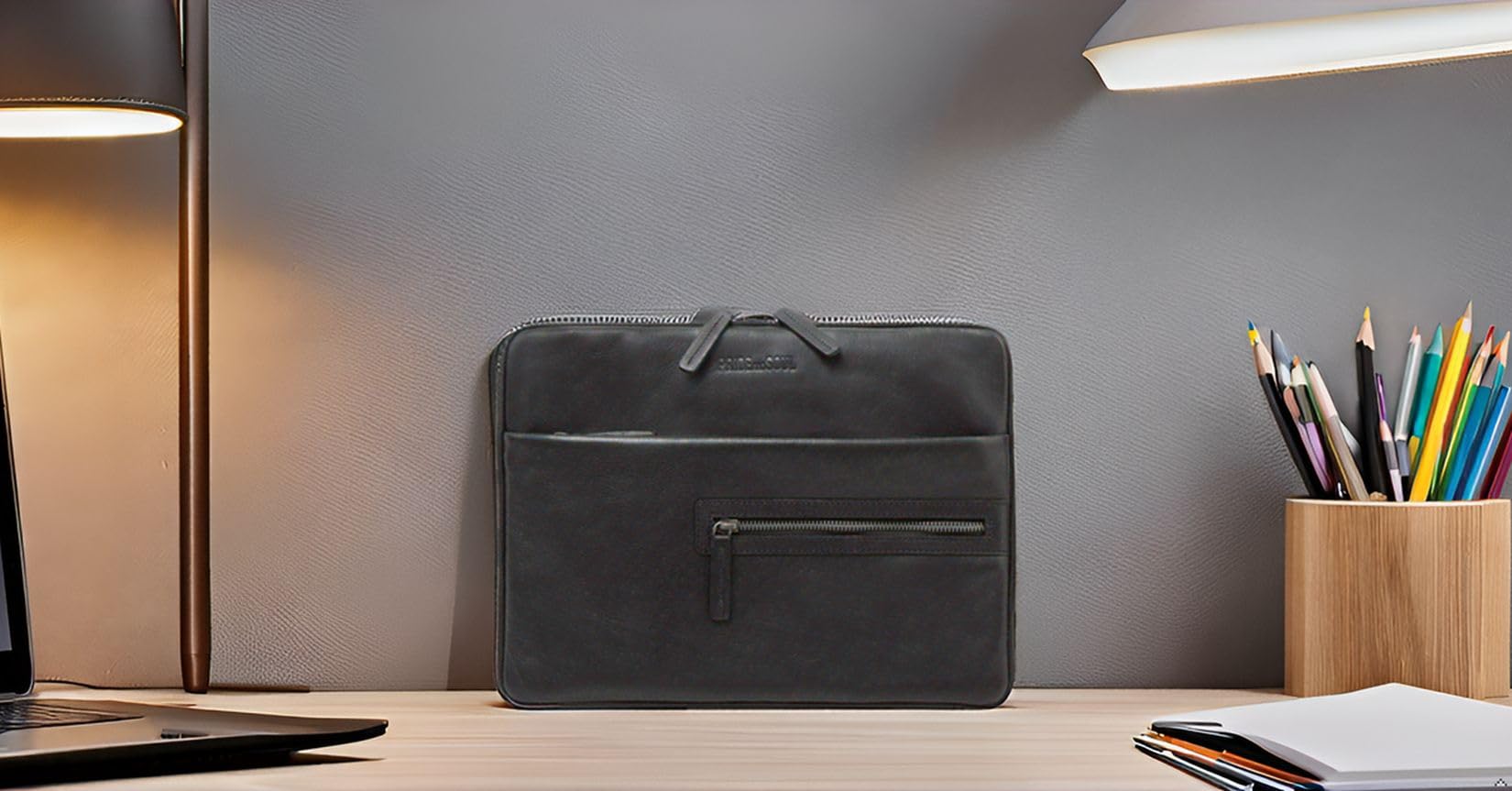 Pride and Soul 47533 - Cartella Terra con scomparto per tablet, in pelle, con blocco per appunti, organizer per ufficio e uso quotidiano, ca. 25 x 34 x 2 cm, nero