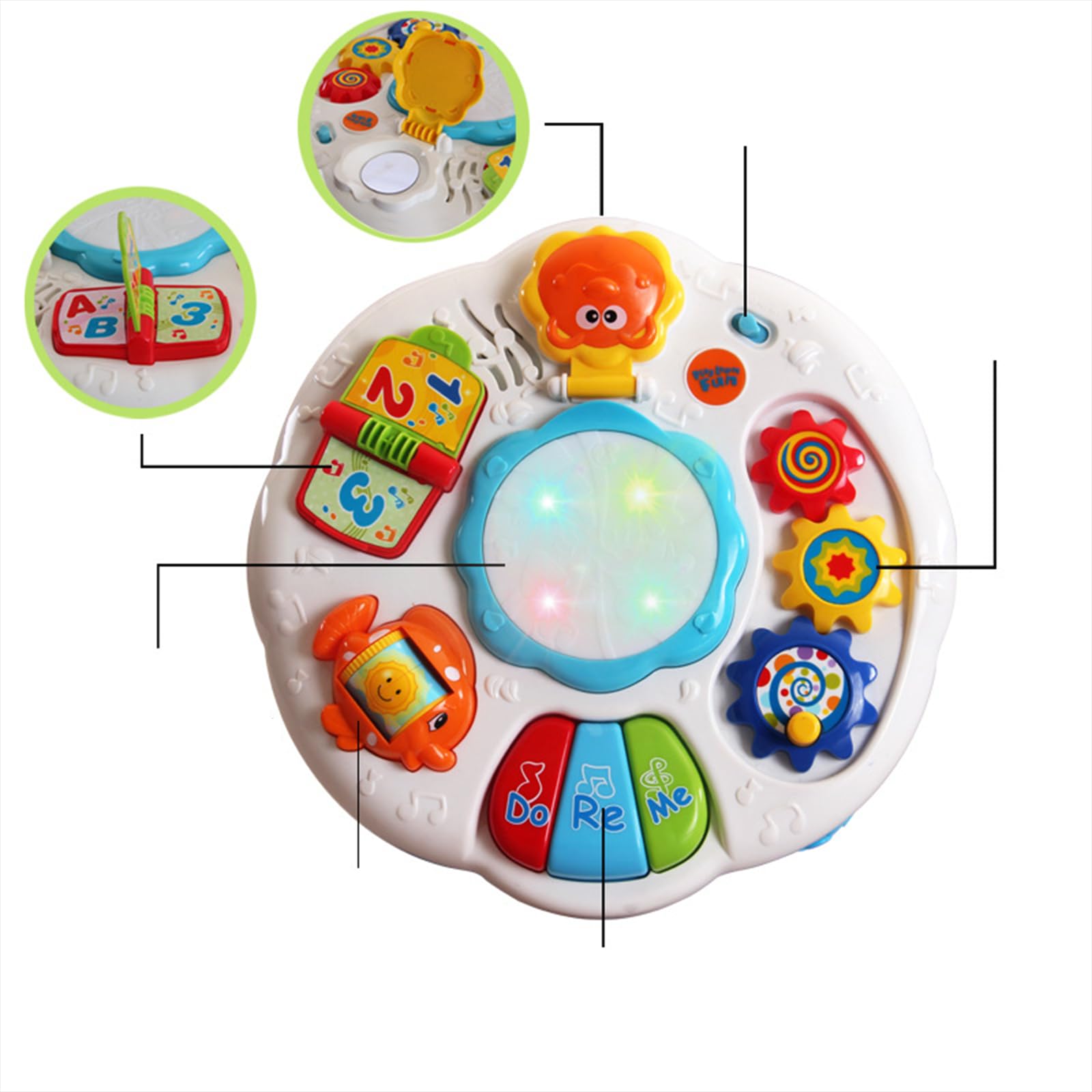 Mesa de Aprendizaje Musical Interactiva con Efectos Luminosos Y Canciones para Estimulación Sensorial en Bebés Apto para Uso en Casa O Guardería, Blanco