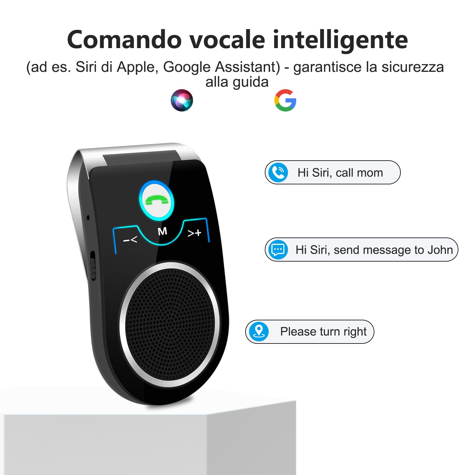 Kit Vivavoce Bluetooth 5.0 per Auto, Microfono Integrato,Vivavoce da Auto Bluetooth per Chiamate Viva Voce, Musicale, GPS, Connettività Dual Link, iOS Siri e Vocale Assistant