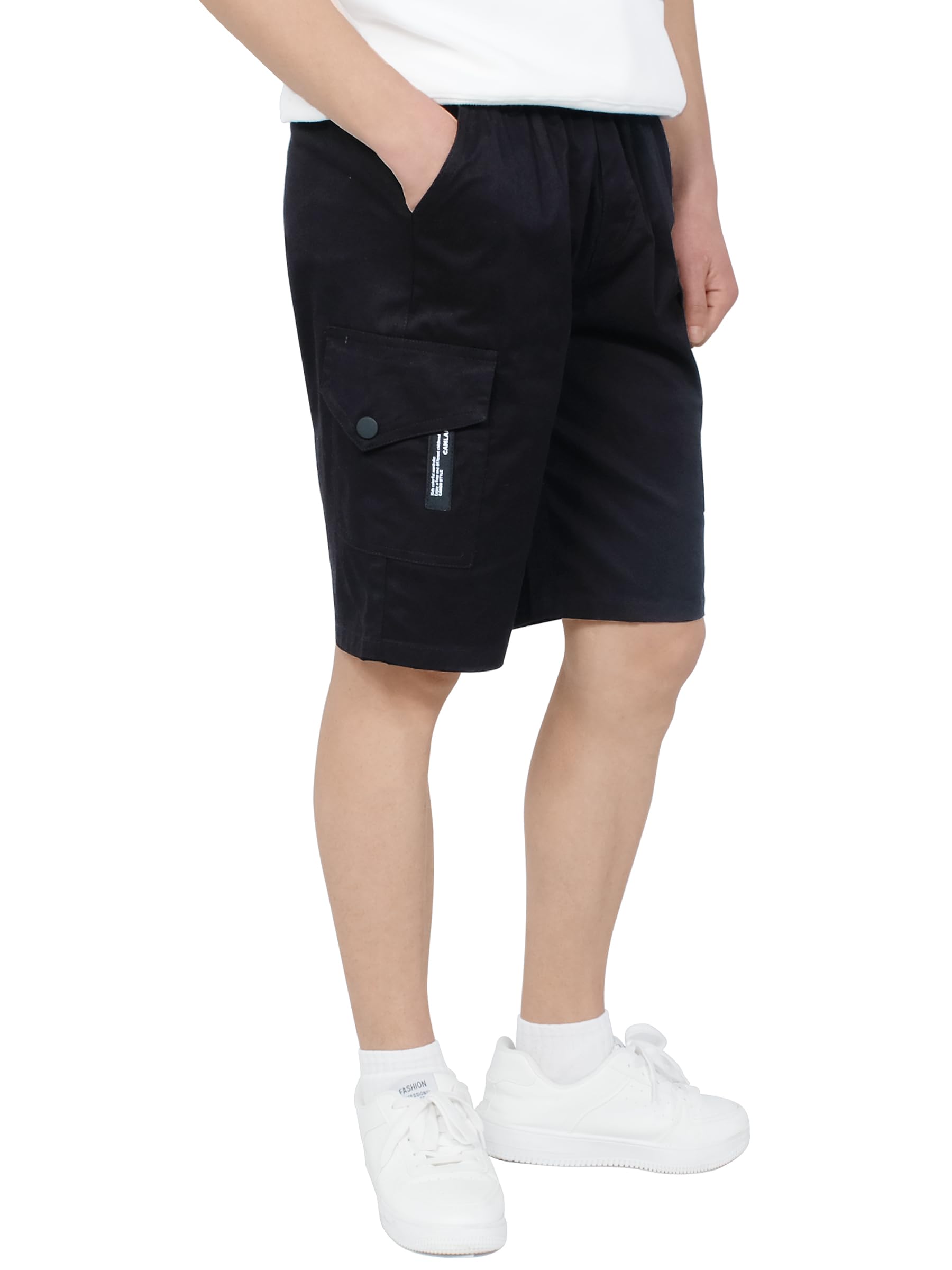 CAMLAKEE Short Cargo Enfant Garçon Pantalon Court Bermuda Été avec Taille Élastique