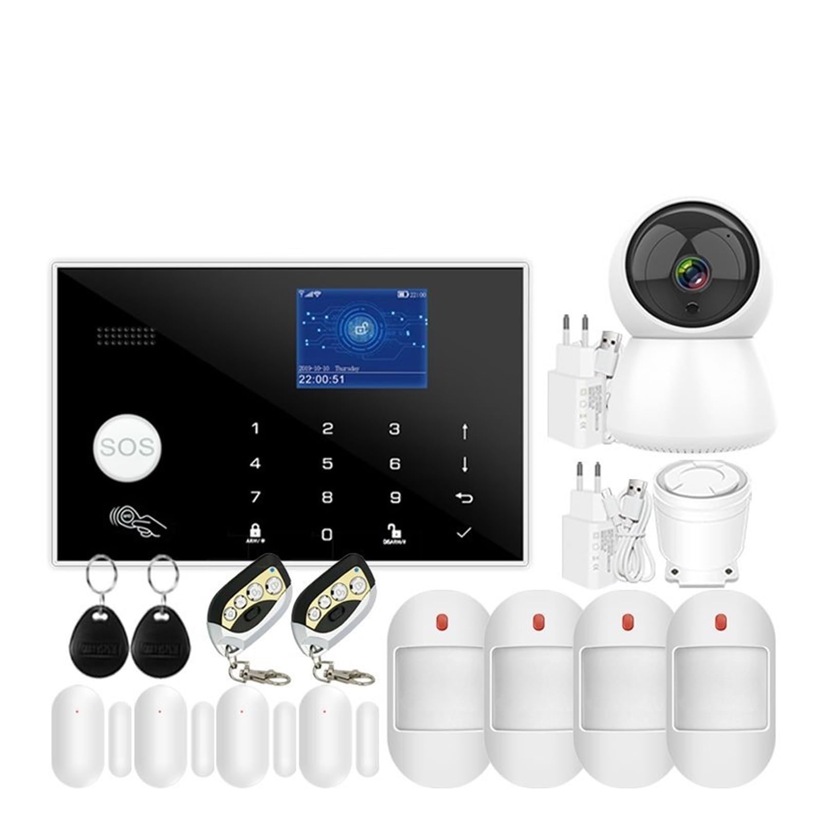 Alarme Intelligente, Système D'alarme Anti-cambriolage Domestique GSM, Support Hôte Tuya, Carte RFID, Détecteur De Mouvement Sans Fil, Capteur Porte(Set 7)