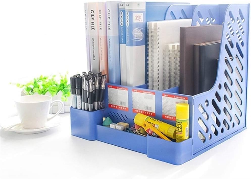 Boîte de rangement grande capacité à 4 sections verticales en plastique bleu rigide - 2