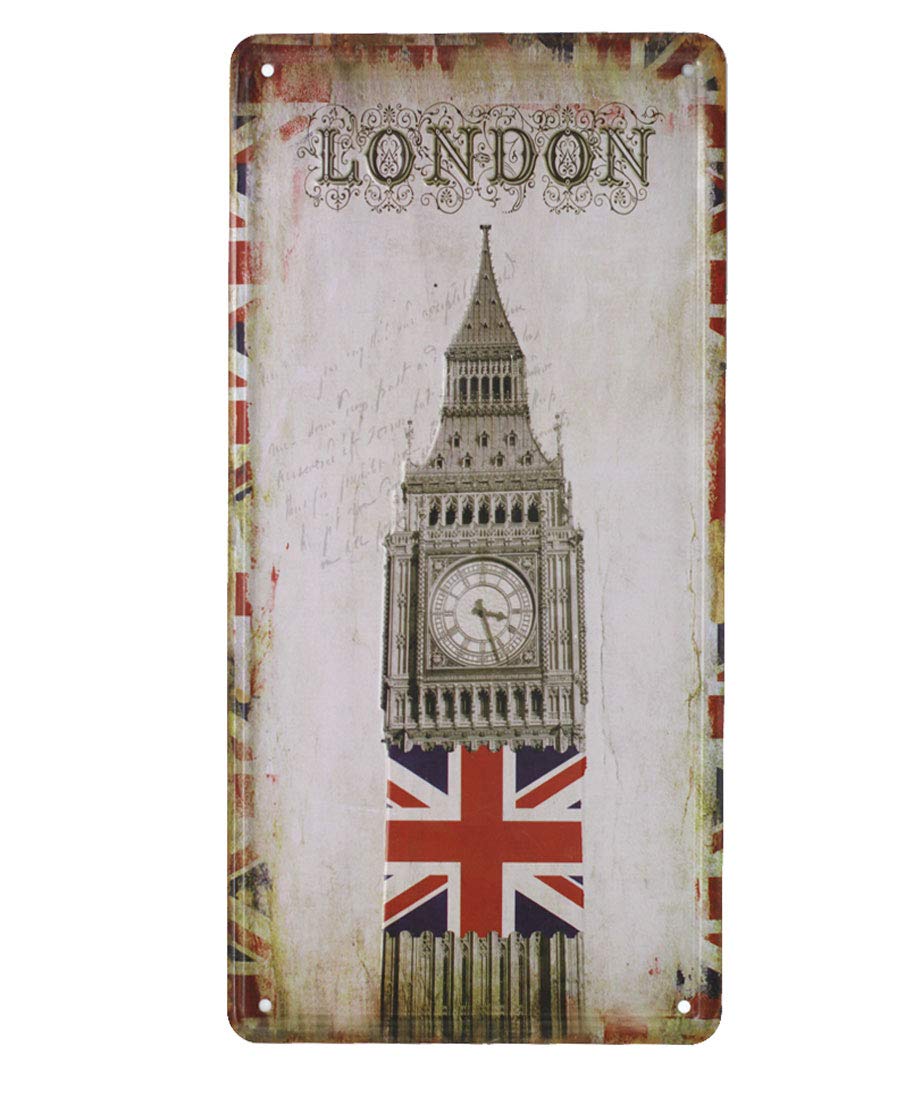 Hioni London Big Ben Metal Tin Sign Vintage Auto Embossed License Plate Art Plaque Wall Decor
