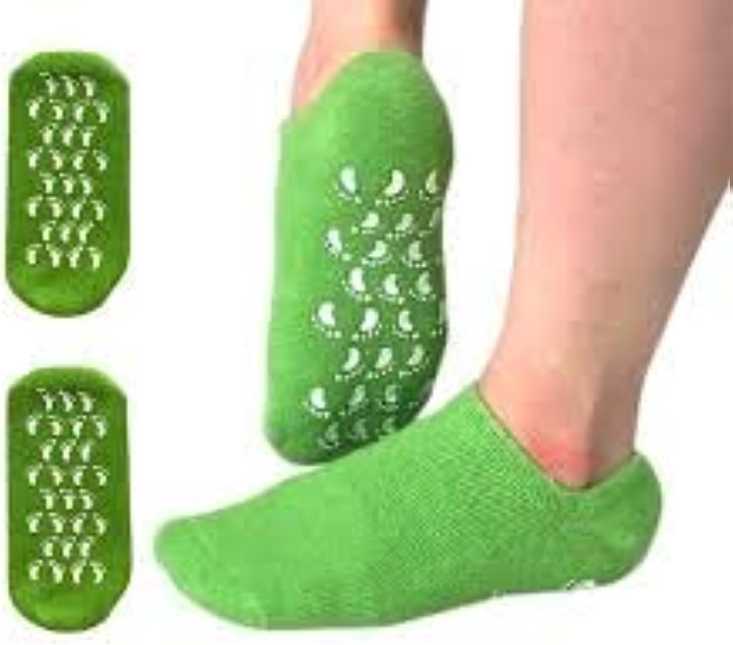 Green Moisturize Soften Repair Cracked Skin Moisturizing Treatment Full Gel Jojoba Oil Vitamin E Spa Socks