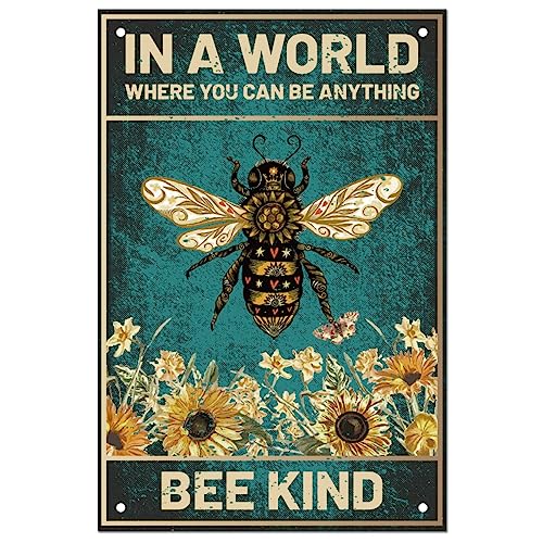 SUPERDANT Garden Metal Signs Bee Tin Signs Bee Flower Wall Plaque Funny Poster Art Be Kind Sign Metal Wall Sign for Man Cave Home Bedroom Garden Vintage Decor 20x30cm