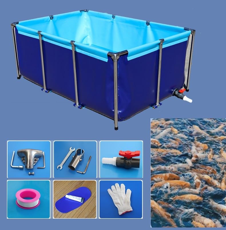 Laghetto mobile per pesci, piscina fuori terra per Koi e aragosta, telaio in acciaio con valvola di scarico, resistente per la coltivazione dei pesci