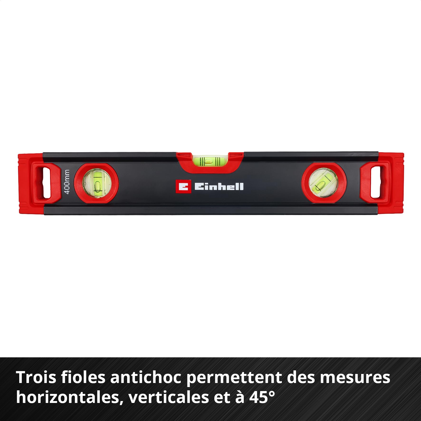 Einhell set de niveaux à bulle professionnel, 3 pièces (40/60 / 100 cm, 3 fioles, précision +/- 0,5 mm, profilé aluminium, embouts caoutchouc, sac de transport)