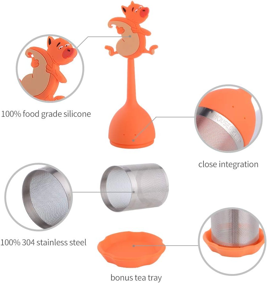 House Again 2-pack Extra Fine Mesh Tea Infuser with Drip Tray - 18/8 Stainless Steel Fine Mesh Tea Cup with BPA-Free Silicone Lid - Perfect Tea Balls Tea Strainers