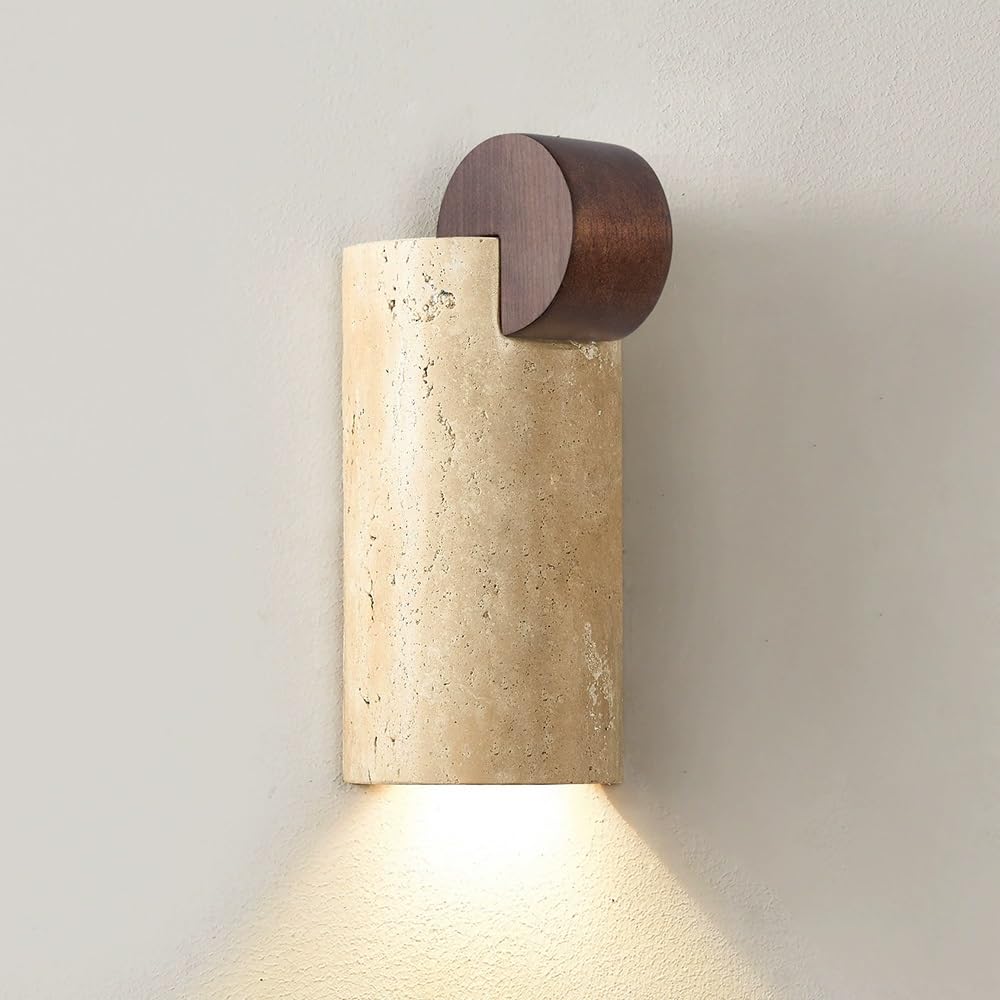 SXWNBIFH Indoor Decorative Wall Lamp Hand-Cutting Natural Travertine Wall Sconce with Walnut Wood G9 Socket Hardwired Wall Lamp for Bedroom Hallway Hotel Home Decoration