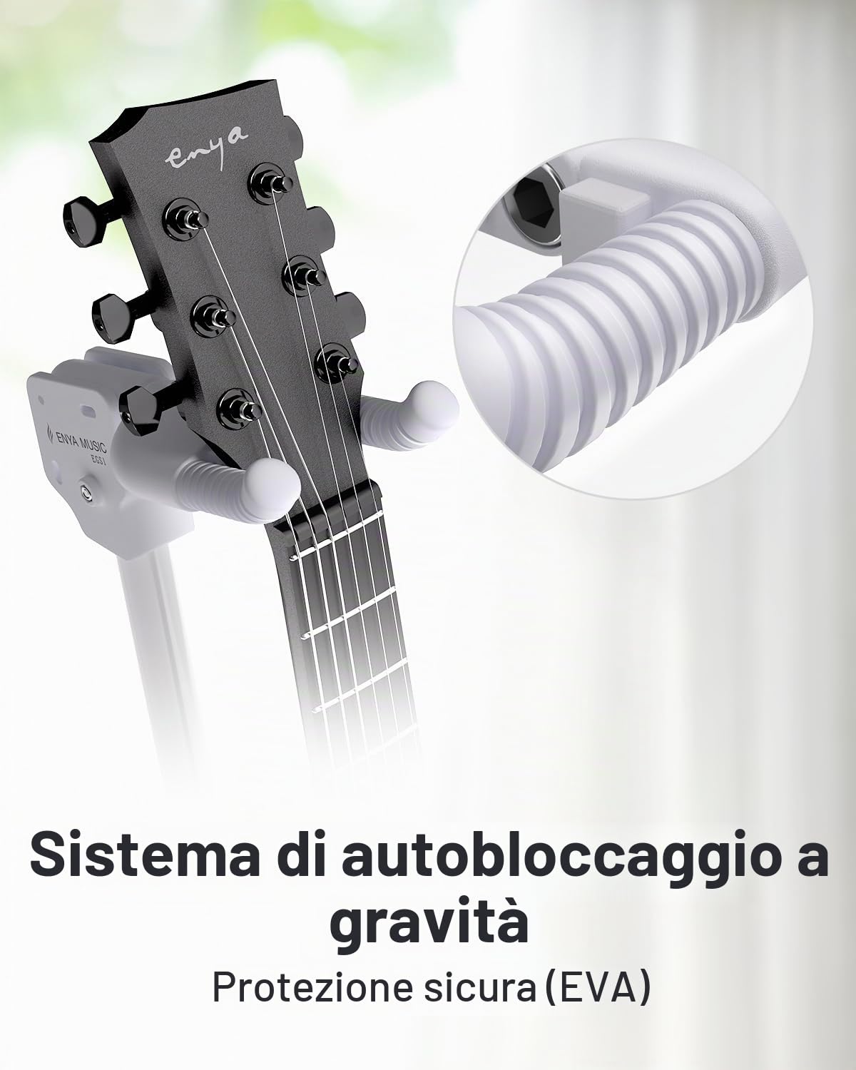 ENYA Supporto per chitarra regolabile (da 76 a 99 cm) con gancio automatico, in acciaio inossidabile, imbottitura antiscivolo e design a tre gambe per chitarre acustiche ed elettriche.