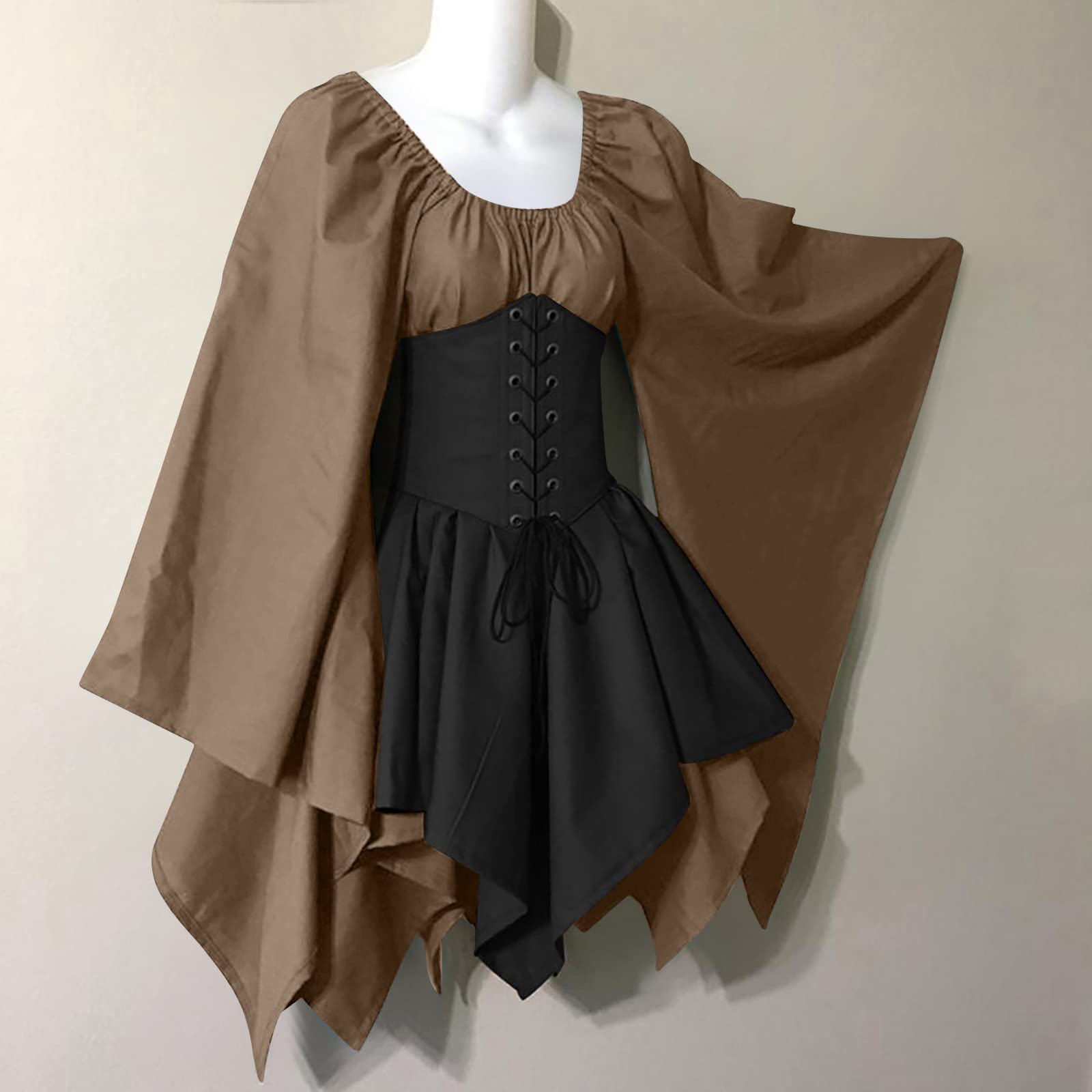 Mittelalter Kleid Damen Kurz Gotik Renaissance Kostüm Corsagenkleid | Mittelalterliches Kleider, Viktorianisches Kleid,Trompetenärmel Outfit,Gesmokte Taille, Karneval Cosplay Halloween Maxikleid