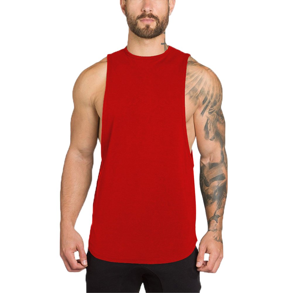 ZUEVI Maglietta Uomo Taglio Muscolare Lati Aperti Bodybuilding Canottiera Canottiera Palestra Allenamento Stringer-Tshirt, Zred & Zyellow & Zblue, L