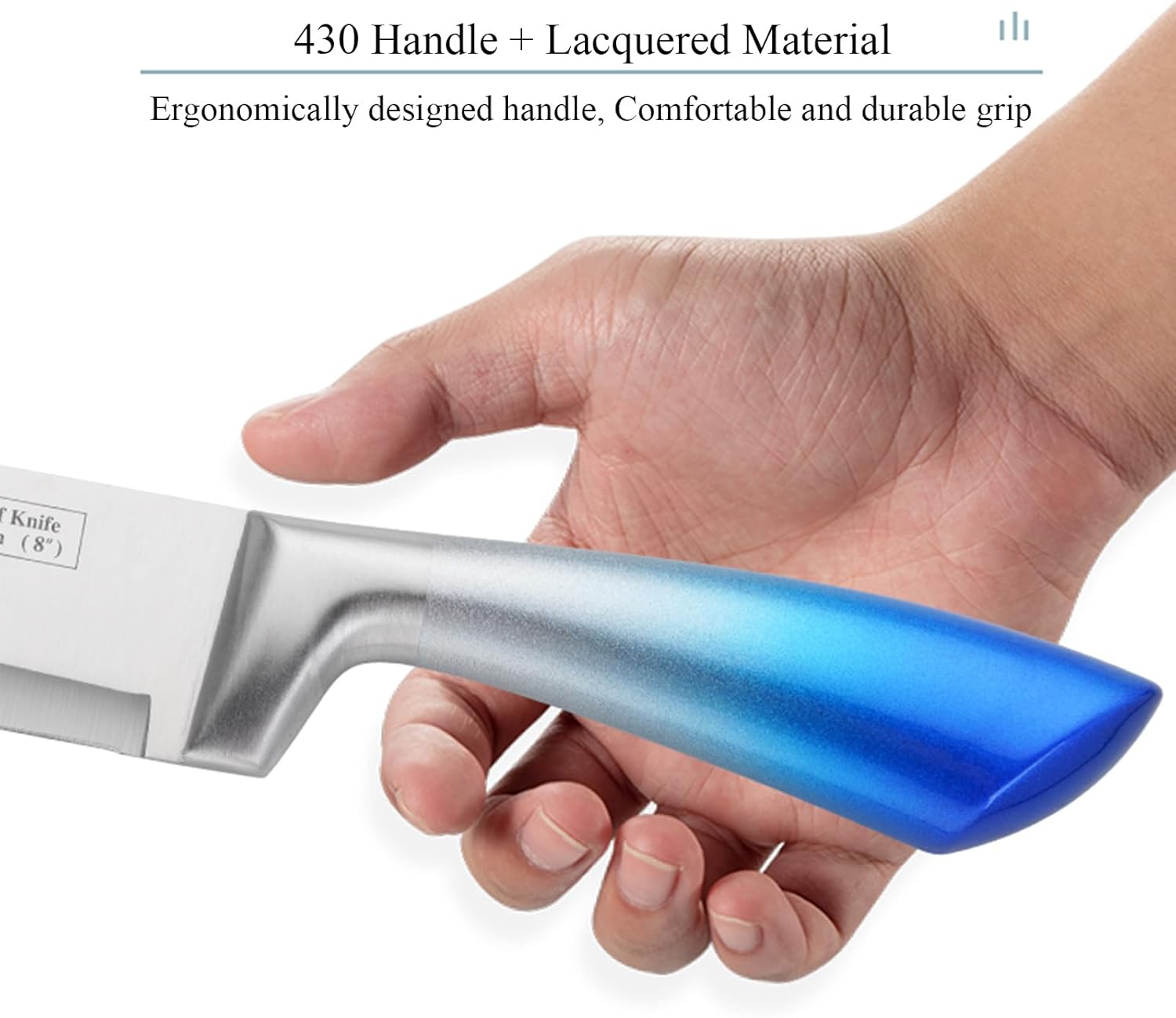 Knife Set, 9-Piece Kitchen Knife Set with Sharpener,Scissors, Dishwasher Safe Non Stick Sharp Stainless Steel Chef Knife Block Set with Acrylic bracket for Kitchen (Gradient Blue) - Image 3