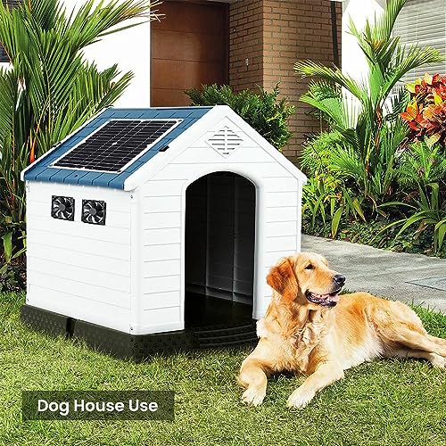 SUNYIMA Solar Ventilator, 12W Solarpanel Ventilator, Wetterfest, mit DC Doppelventilator für kleine Hühnerställe, Gewächshäuser, Schuppen, Haustierhäuser, Fensterauspuff (Doppelventilator)