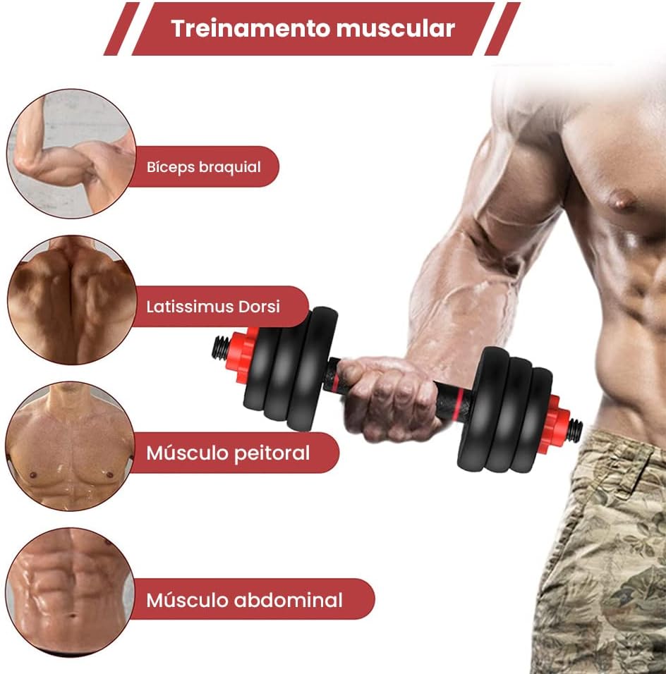 Kit Halteres 6 Em 1 Peso Musculação Até 15kg Ajustável Preto