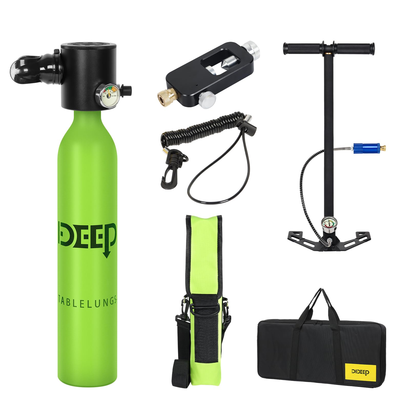 DIDEEP Scuba Tank Diving, 0.5L Capacity Mini Scuba Tank, Dive Portable Lungs for 7-10 Minutes Underwater Breathing, Diving Lung Tank with Pump Suitable for Emergency Rescue Underwater Exploration
