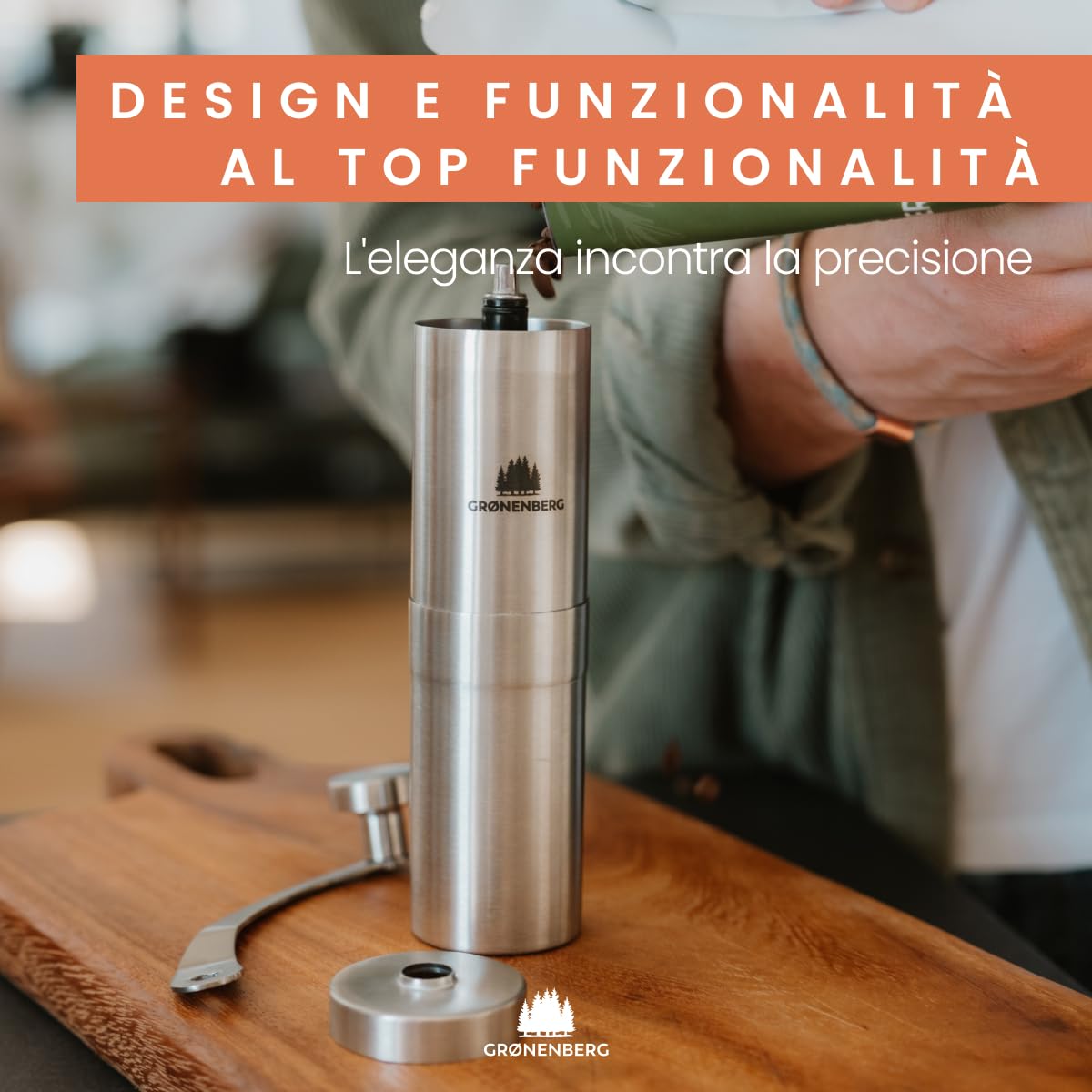 Groenenberg Macina caffé manuale, regoliable | Macinacaffè in acciaio inossidabile (inox) | Macinino caffè manuale | Coffee grinder con smerigliatrice in ceramica | Regolazione precisa