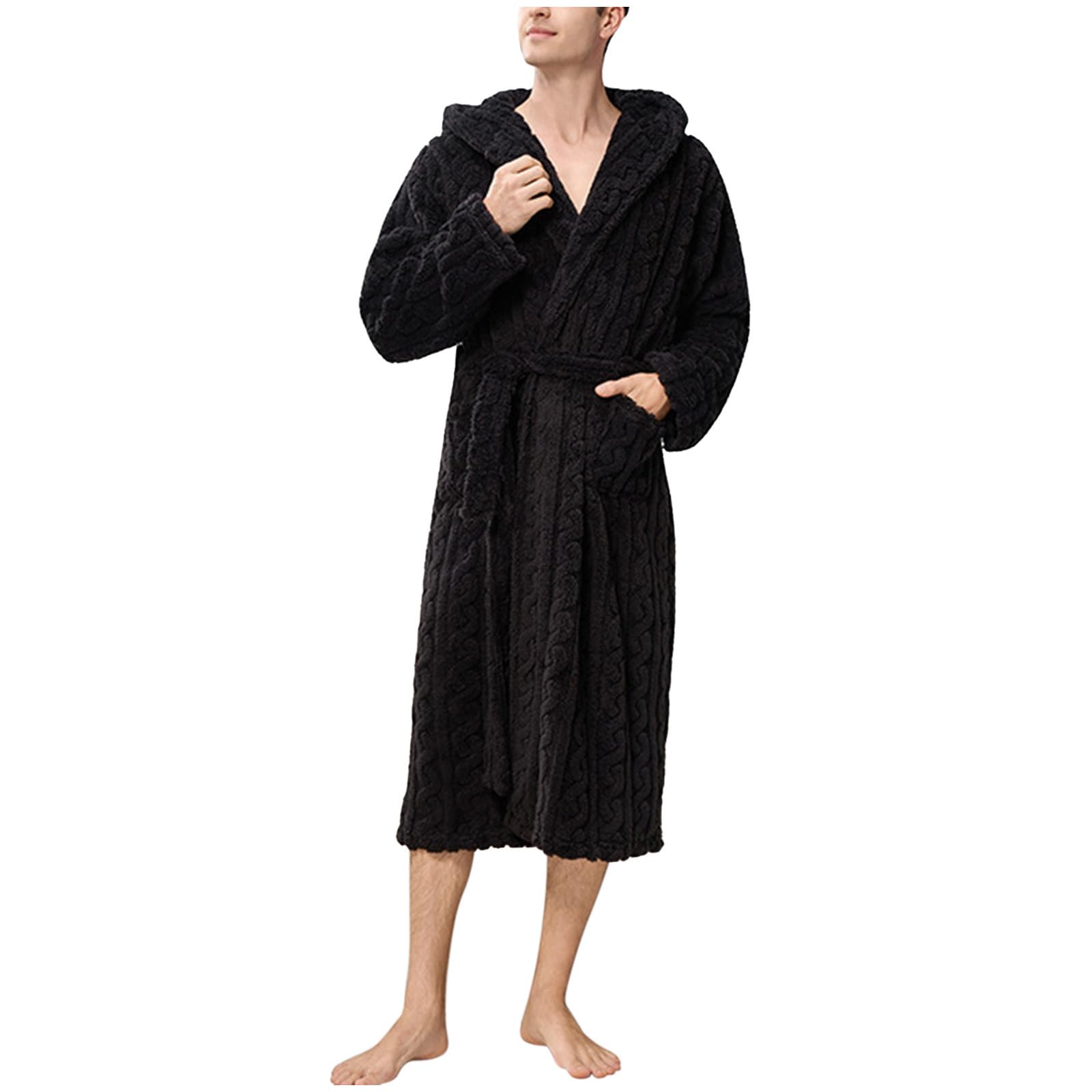 Albornoz Mujer Hombre Otoño e Invierno Talla Grande Microfibra Punto Suave Larga Kimono con Capucha y Bolsillos Cómodos Batas de Casa de Forro Polar Gruesos y Cálidos Albornoz Ducha Dressing Gown