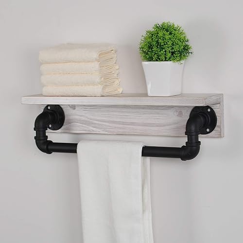 Miniatura 7 de MBQQ Estante de tubo industrial, estante de pared rústico con toallero, toalleros de granja de 20 pulgadas para baño, estantes flotantes montados en