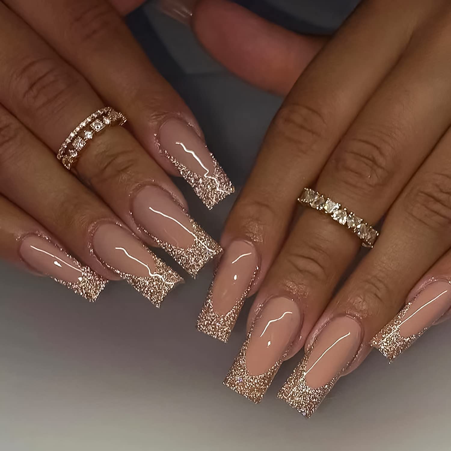 Beige and Glittery Bolder Glitz Press on Nails Best Selling 