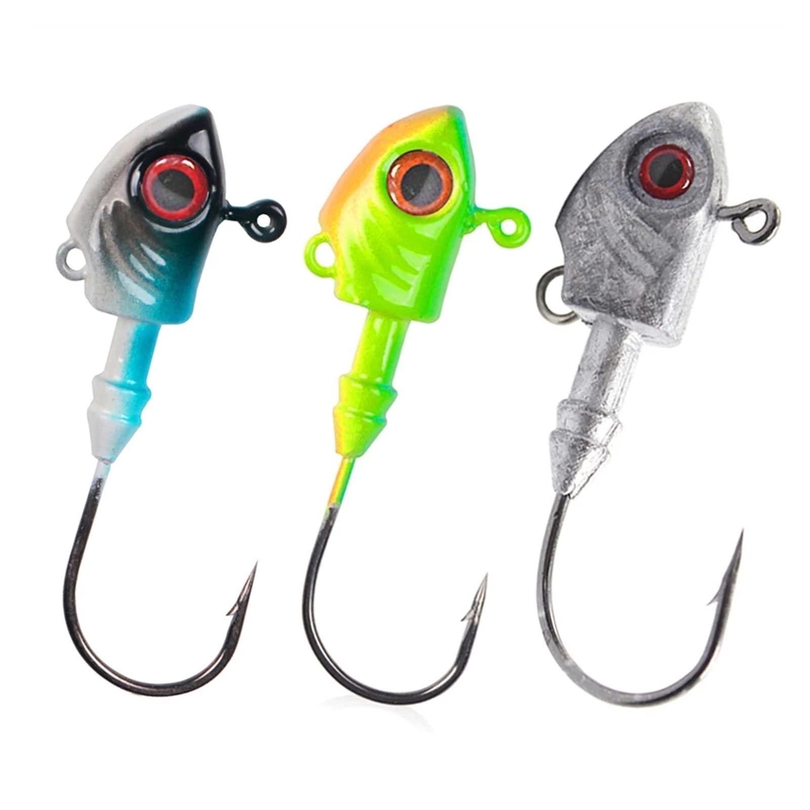 Amo da pesca 3 pz/4 pezzi amo da pesca 7 g 10 g 14 g 20 g 28 g testa di pesce ami spinato occhi 3D occhi salata spigola pesce gancio circolare (colore: 3 pezzi 20 g)
