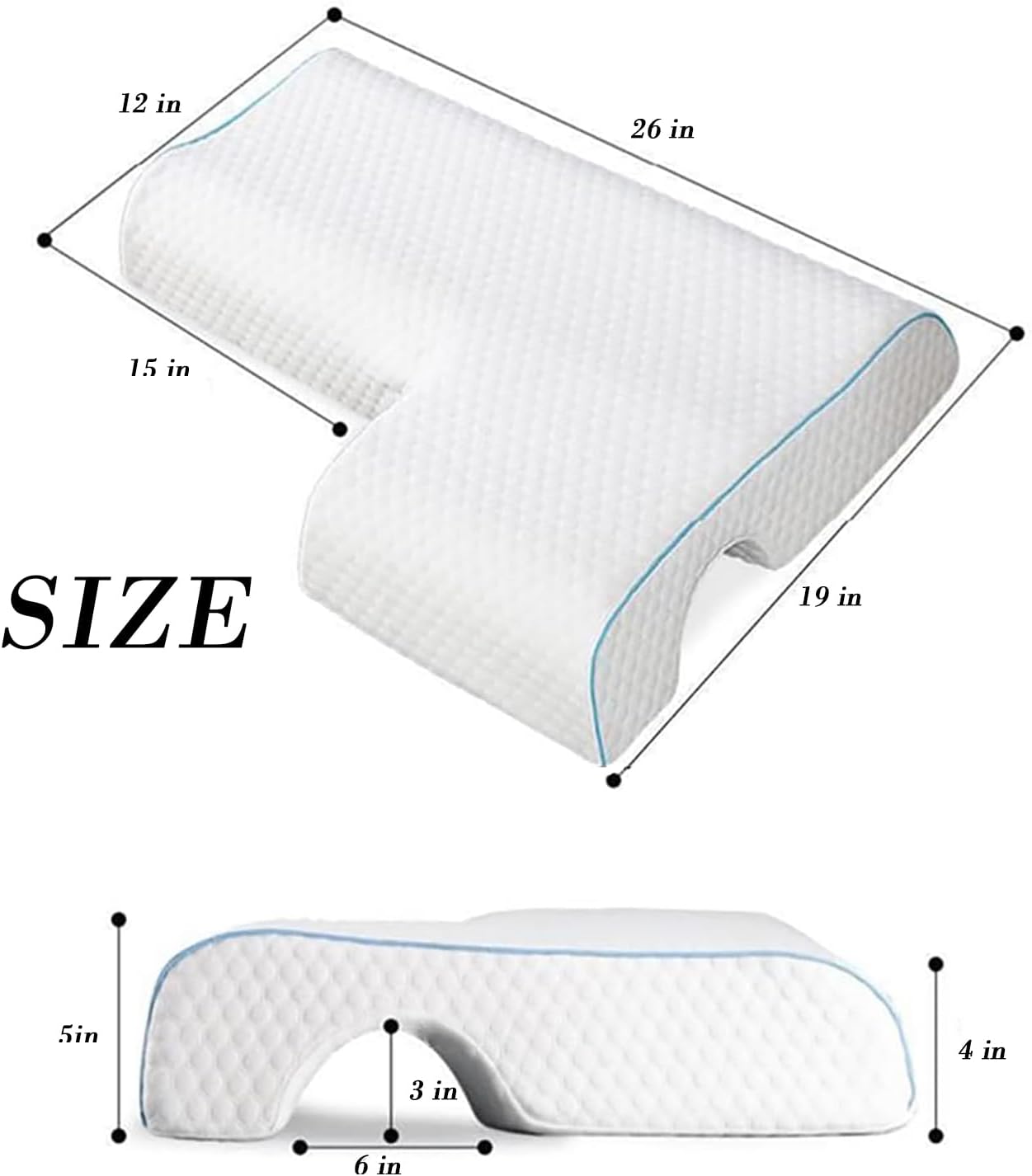 Arched Memory Cuddle Pillow for Adults with Arm Hole - 3D Arched Memory Foam Core, Slow Rebound Pillow for Back/Neck Pain Relief, with Pillowcase (L)