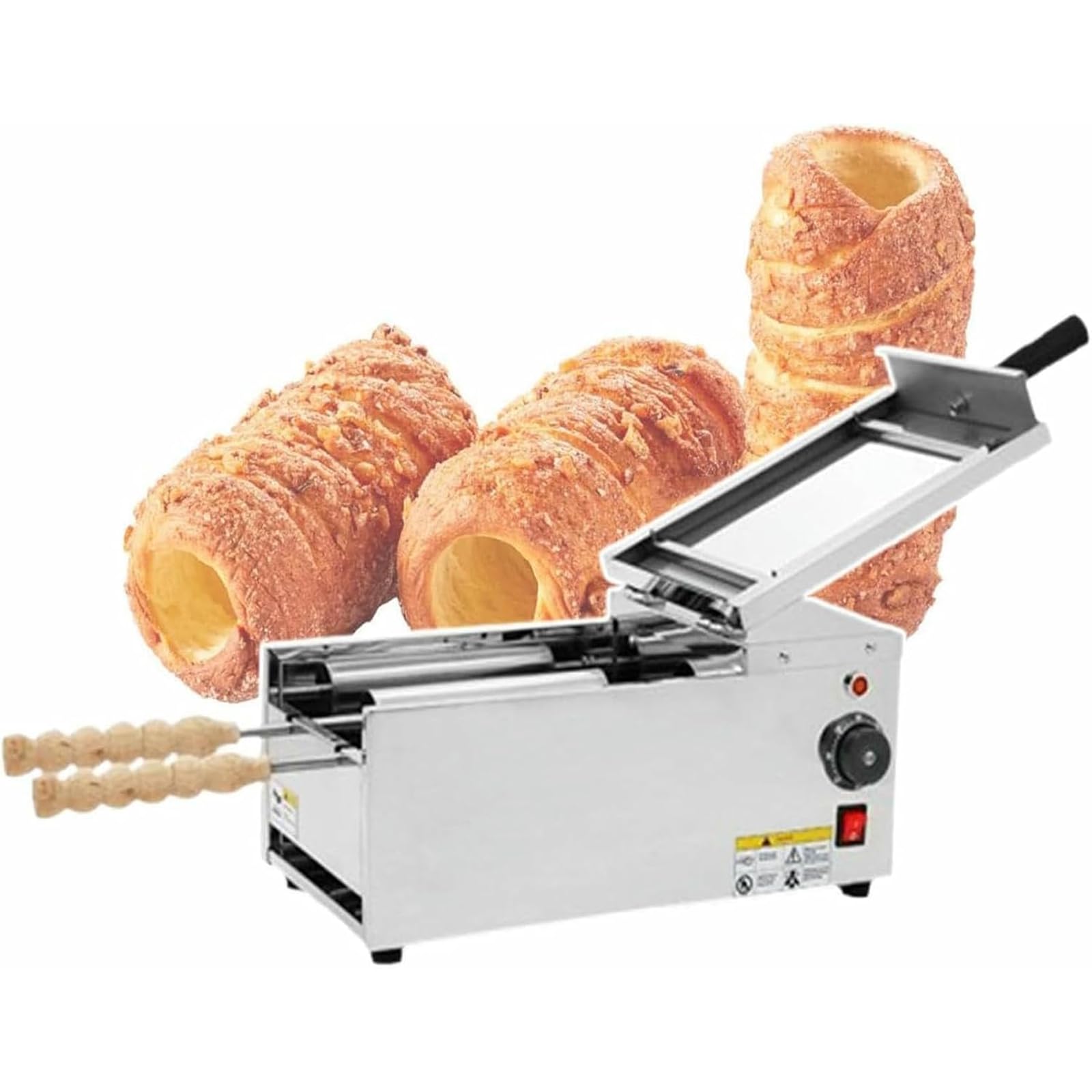 Xjymposium Commercial Chimney Cake Oven With 2 Baking Rollers, Chimney Bread Roll Grill Maker For Restaurant, Temp Adjust 50°C~300℃, 1500w