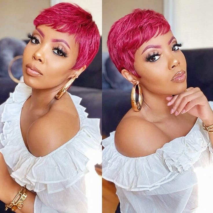 Amazon.com : Pixie Cut Wig for Black Women Human Hair 99J  display picture 2